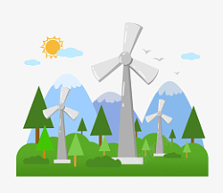 卡通风力发电保护环境风车环保高清图片