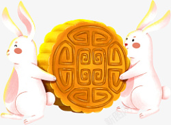 抬月饼中秋节兔子抬月饼高清图片