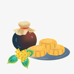 中秋节传统桂花酒和月饼元素素材