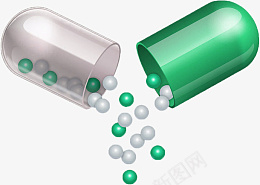 打开的胶囊药png_新图网 https://ixintu.com 药丸 胶囊 打开的药 绿色