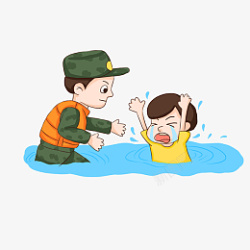 洪涝解放军救落水儿童高清图片