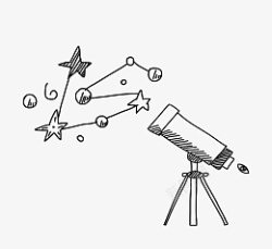 手绘黑色线描天文望远镜可爱卡通素材