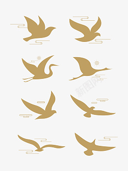 国潮中式飞鸟剪影psd免抠素材_新图网 https://ixintu.com 国潮 飞鸟 剪影 中国风 线条