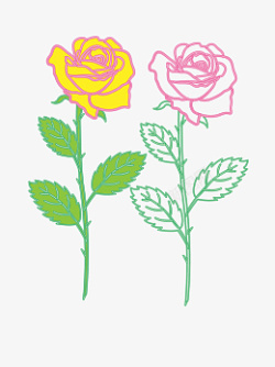 卡通黄色玫瑰花霓虹灯招牌设计素材
