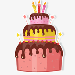 点蜡烛的小蛋糕三层卡通手绘巧克力蛋糕高清图片