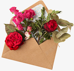 牛皮纸信封装着玫瑰与月季素材