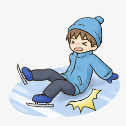 冬季冬天卡通手绘溜冰摔跤的男孩素材