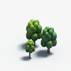 C4D树木植物三棵矮树素材