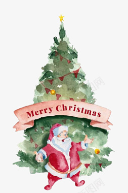 圣诞快乐圣诞树水彩图标