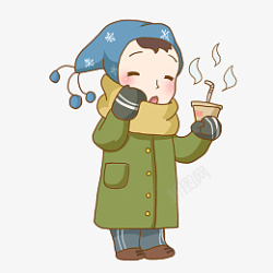 保暖大衣冬季卡通人物保暖喝奶茶免抠PNG素材高清图片