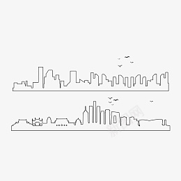 城市线条剪影png免抠素材_新图网 https://ixintu.com 黑色线稿 剪影 城市 大厦 线条 鸽子 鸟