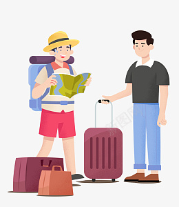 两个旅游的年轻人png免抠素材_新图网 https://ixintu.com 旅游 男孩 行李箱 问路