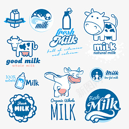 牛奶标识图案eps免抠素材_新图网 https://ixintu.com 牛奶 蓝色 奶牛 矢量