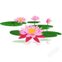 池塘元素手绘粉红色莲花图案高清图片
