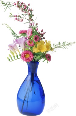 一瓶鲜花蓝色装饰瓶素材
