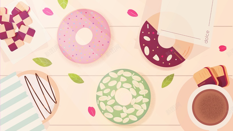 甜甜圈可爱背景jpg设计背景_新图网 https://ixintu.com banner 下午茶 卡通 可爱 插画 甜甜圈 背景