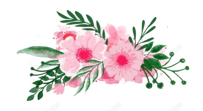 水彩水粉渲染花丛花团花朵手绘图案背景