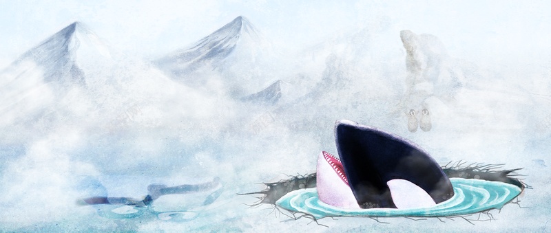 童装背景psd设计背景_新图网 https://ixintu.com 企鹅 冰川 海报banner 纹理 质感 鲨鱼