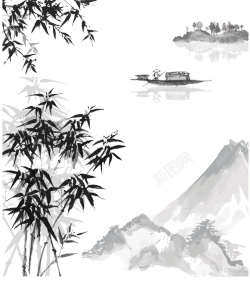 古风装饰素描水墨画古风风景背景高清图片