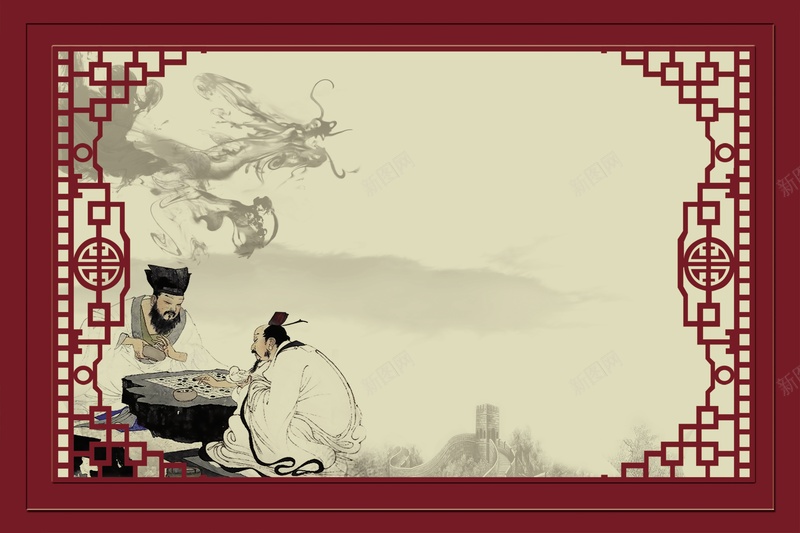 中式背景中式边框古风手绘人物jpg设计背景_新图网 https://ixintu.com 中式背景 中式边框 古风 手绘人物