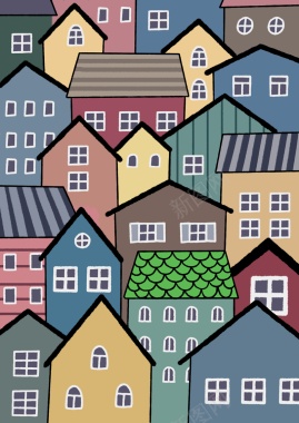 儿童画小房子多彩城镇背景