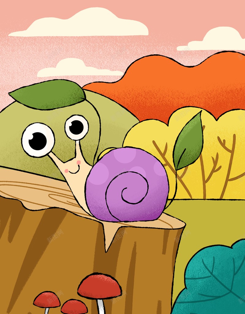 儿童画蜗牛可爱秋天psd设计背景_新图网 https://ixintu.com 儿童画 可爱 秋天 蜗牛