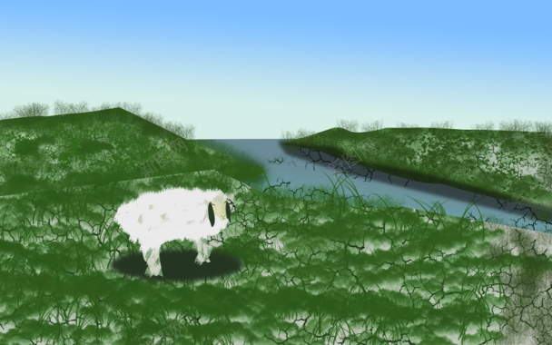 奖金羊羊在山地上吃草背景