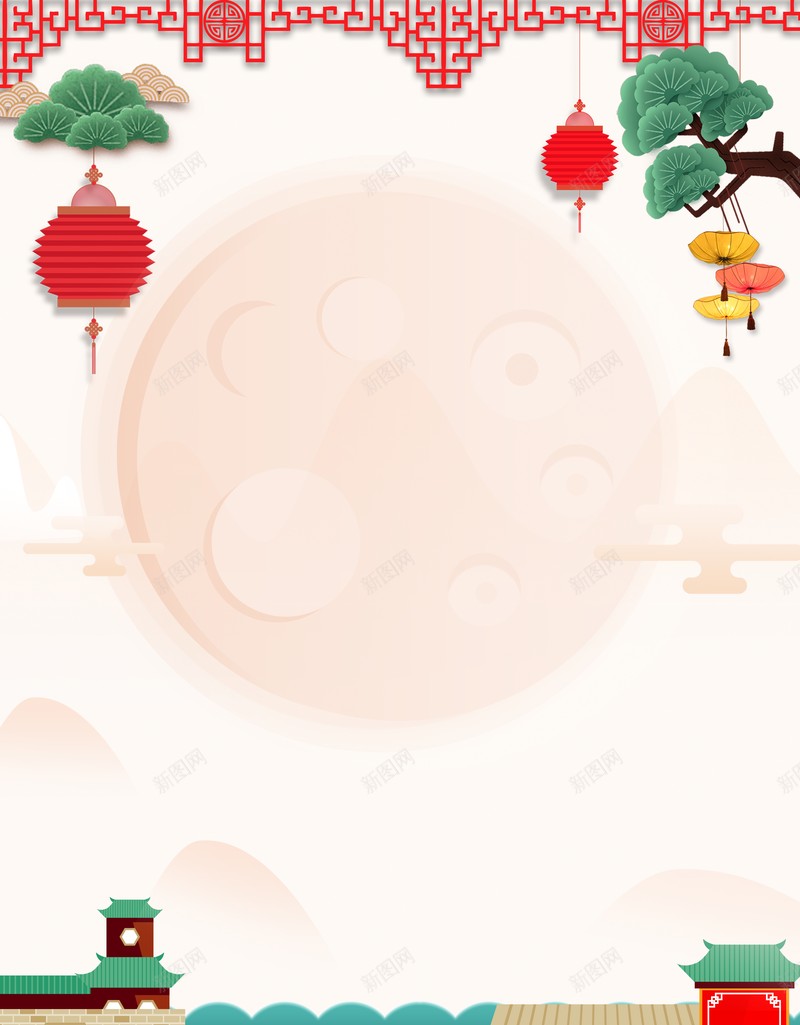 中秋背景灯笼树枝房屋psd设计背景_新图网 https://ixintu.com 中秋背景 房屋 树枝 灯笼