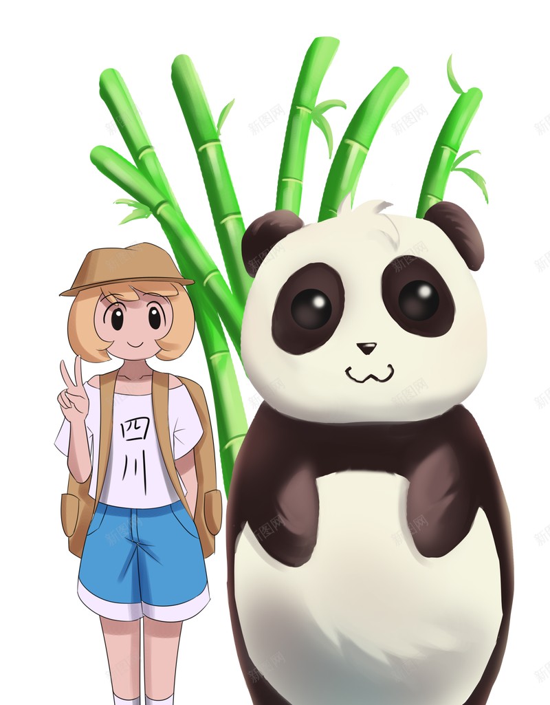 竹子前和大熊猫照相的可爱女孩jpg设计背景_新图网 https://ixintu.com 可爱女孩 大熊猫 照相 竹子