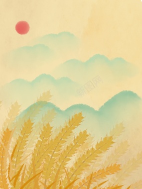 夏天立夏二十四节气太阳麦子青山背景