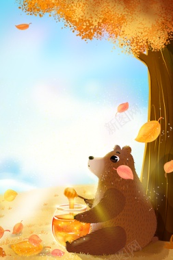 秋天立秋树木落叶熊蜂蜜背景