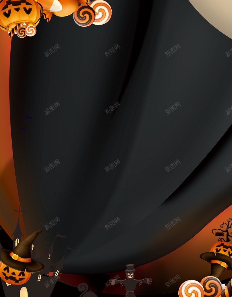 万圣节背景南瓜头糖果女巫帽猫psd设计背景_新图网 https://ixintu.com 万圣节背景 南瓜头 糖果 女巫帽 猫