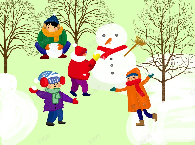 打雪仗堆雪人小朋友psd设计背景_新图网 https://ixintu.com 打雪仗背景 打雪仗 堆雪人 小朋友