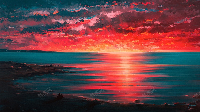 海面夕阳阳光手绘红彤彤jpg设计背景_新图网 https://ixintu.com 海面 夕阳 阳光 手绘 红彤彤