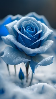 蓝色玫瑰花雪地背景背景