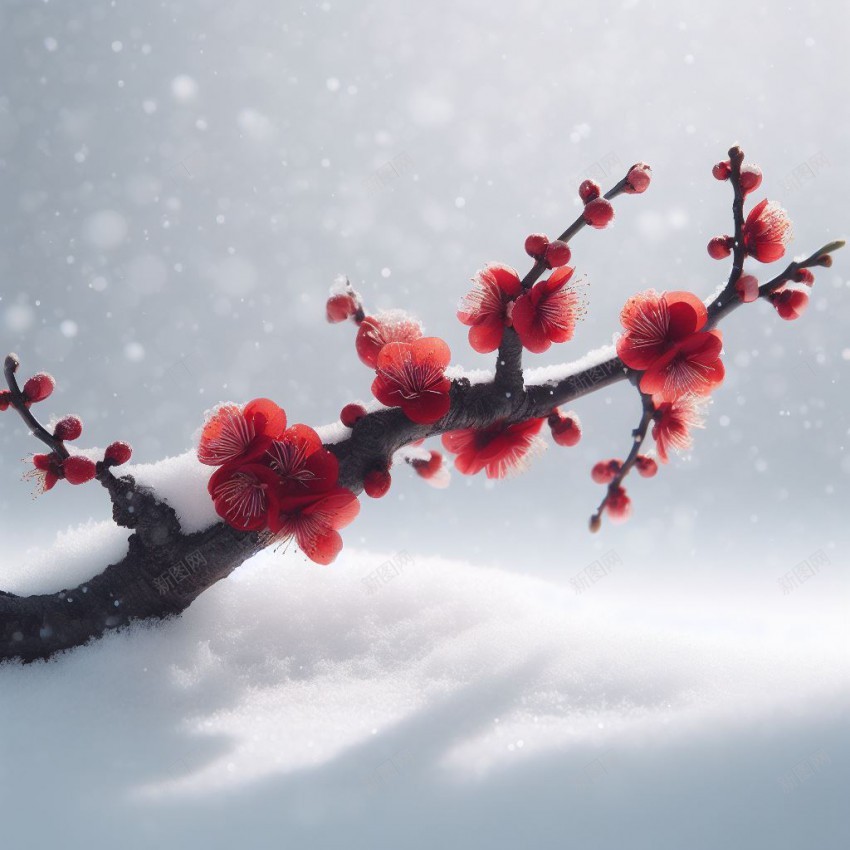 冬日梅花插图jpg设计背景_新图网 https://ixintu.com 梅花 冬季梅花 雪景梅花 梅花插图