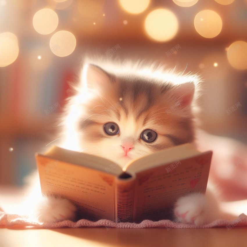 呆萌小猫背景jpg设计背景_新图网 https://ixintu.com 小猫 看书 猫 可爱猫咪