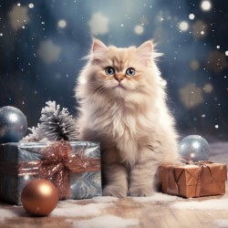 猫咪深情凝视圣诞节的猫咪图片高清图片