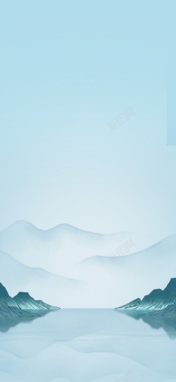 中国风蓝色泼墨中国风淡蓝色山水背景高清图片
