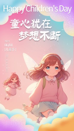 儿童蝴蝶结海报粉色六一儿童节原创手机海报高清图片