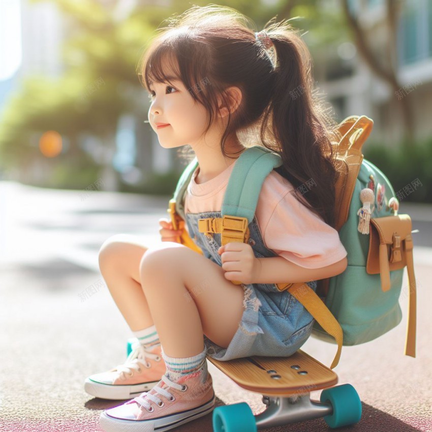 可爱小女孩插图jpg设计背景_新图网 https://ixintu.com 可爱 小女孩 插图 滑板