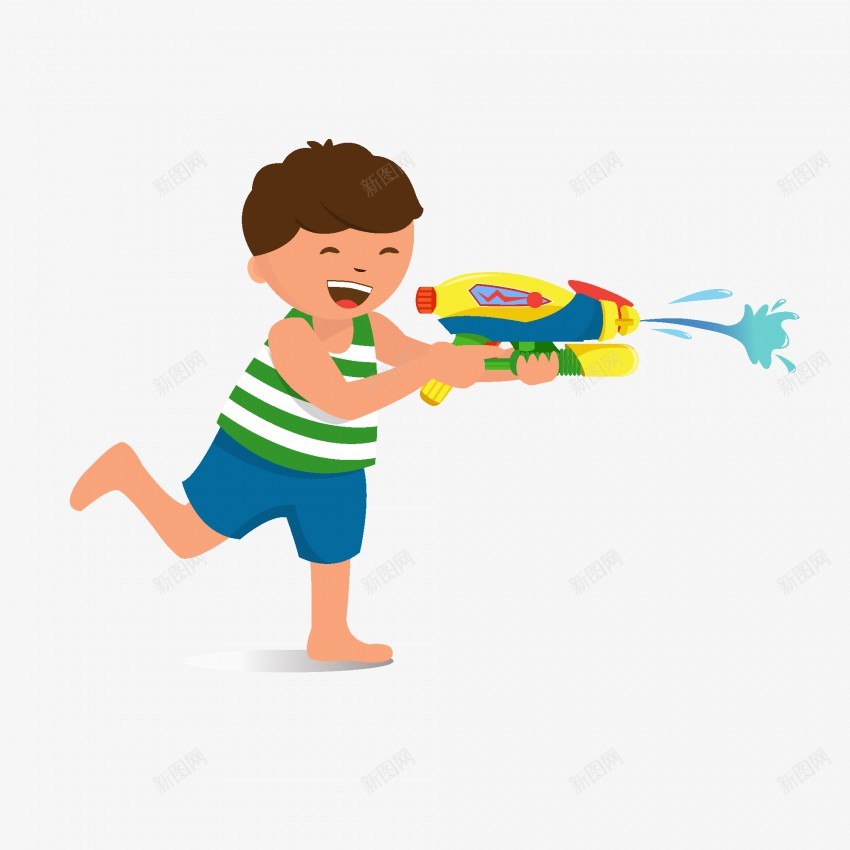 卡通可爱男孩玩水枪元素png免抠素材_新图网 https://ixintu.com 卡通 可爱 男孩 玩 水枪