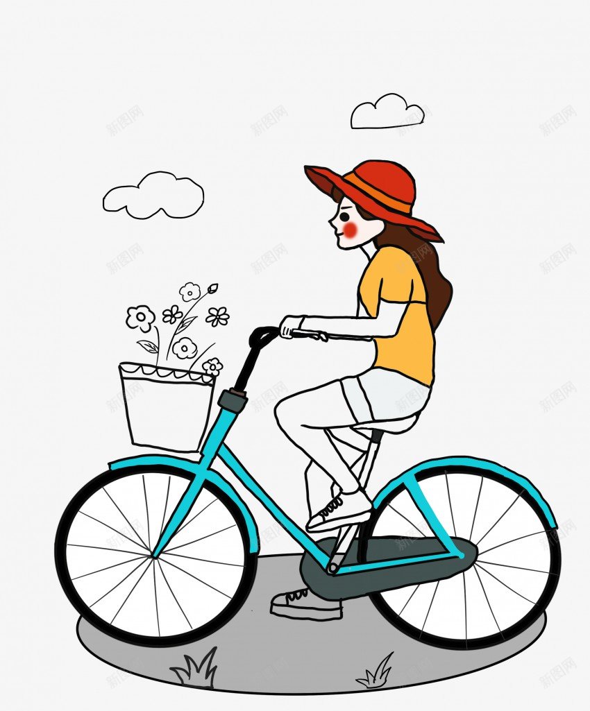 骑着自行车的小女孩绘画png免抠素材_新图网 https://ixintu.com 简笔画 手绘