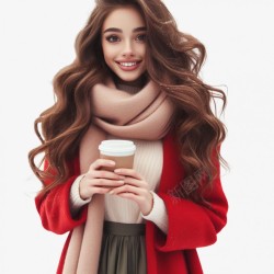 漂亮的冬季手拿咖啡的漂亮女孩高清图片