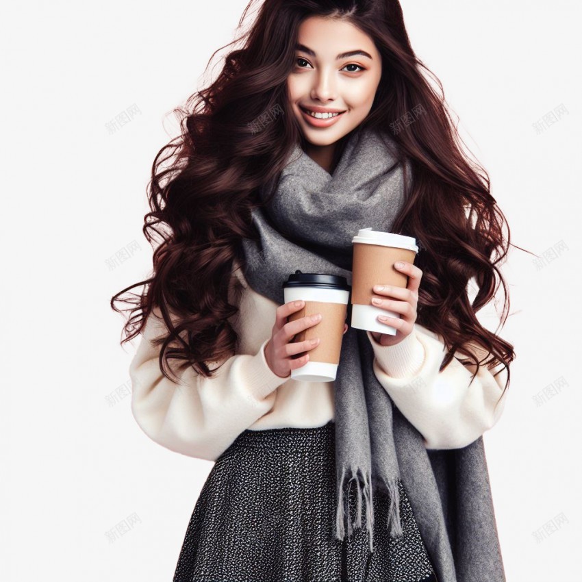 冬季手拿咖啡的漂亮女孩png免抠素材_新图网 https://ixintu.com 手拿咖啡 咖啡 女孩 漂亮女孩 大波浪女孩