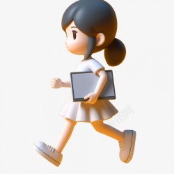 手拿笔记本大步走路的3D女孩素材