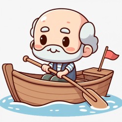划船的老人卡通画素材