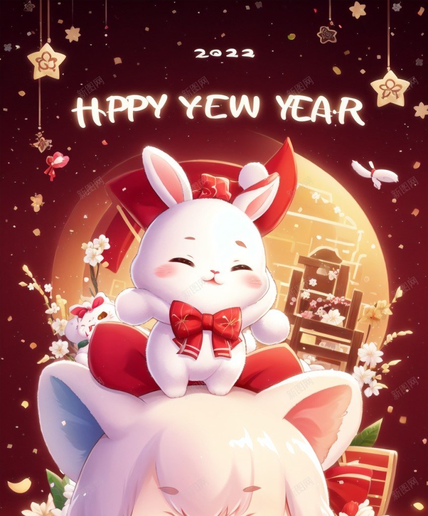 可爱小兔子新年海报png_新图网 https://ixintu.com 原创海报 可爱 小兔子 新年 海报