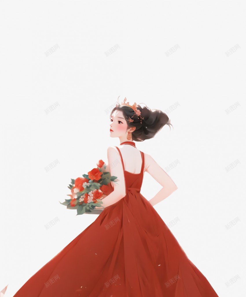 穿着红色裙子的女孩png免抠素材_新图网 https://ixintu.com 红色 女孩 手捧鲜花