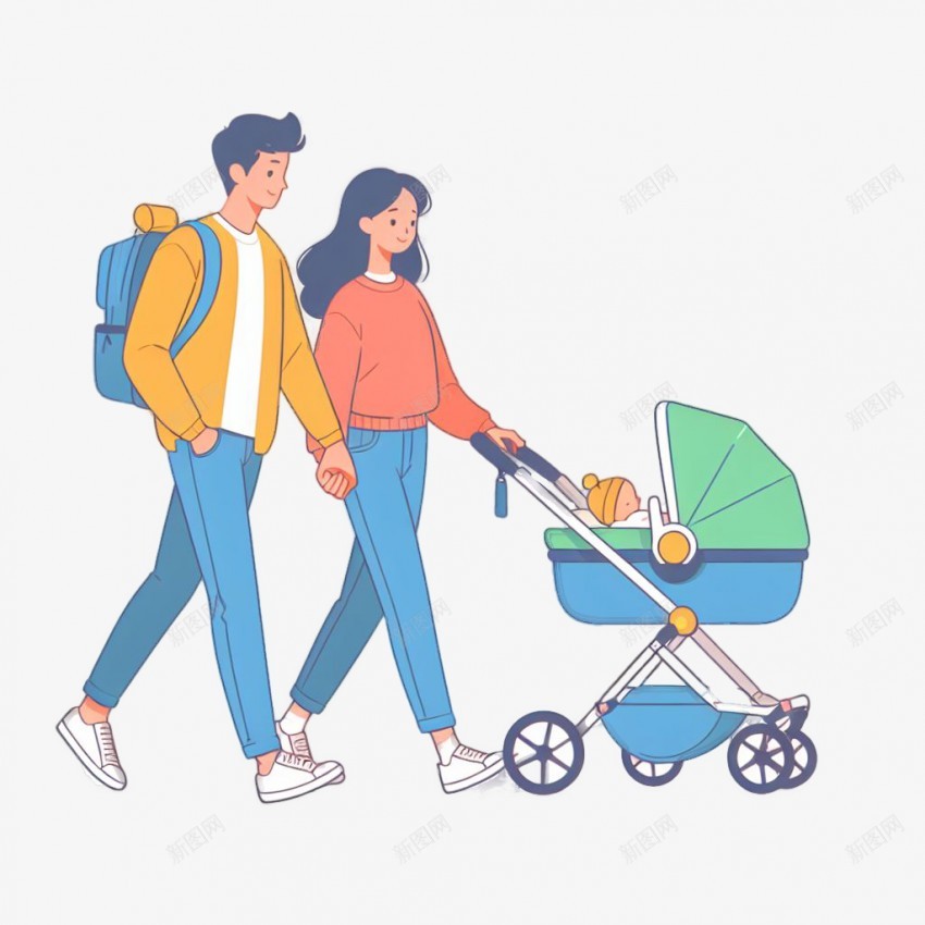 一家三口png免抠素材_新图网 https://ixintu.com 一家 散步 婴儿车 推婴儿车